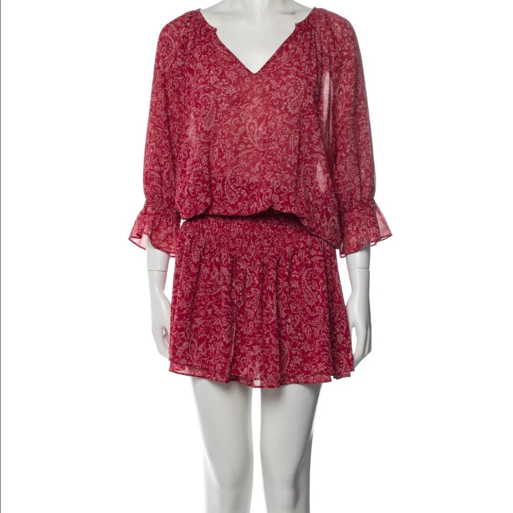Like New! Ba&sh Women's Red Floral Paisley Smocked Waist Mini Dress Size 2